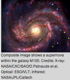 Composite image shows a supernova within galaxy M100